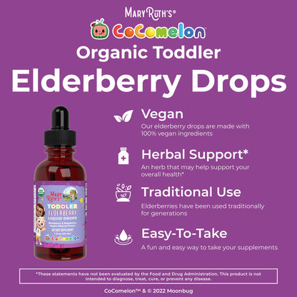 MaryRuth Organics Cocomelon Toddler Elderberry Syrup – USDA Organic, Sugar Free (Ages 1-3) 1 Fl Oz