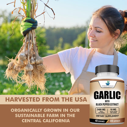 American Standard Garlic 2400mg per Serving with Black Pepper – 120 Capsules (Pack of 2) | Vegan, Gluten Free