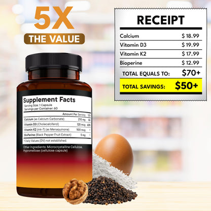 Vitamin D3 5000 IU + K2 MK-7 100 mcg – 2-in-1 Bone, Immune & Heart Support