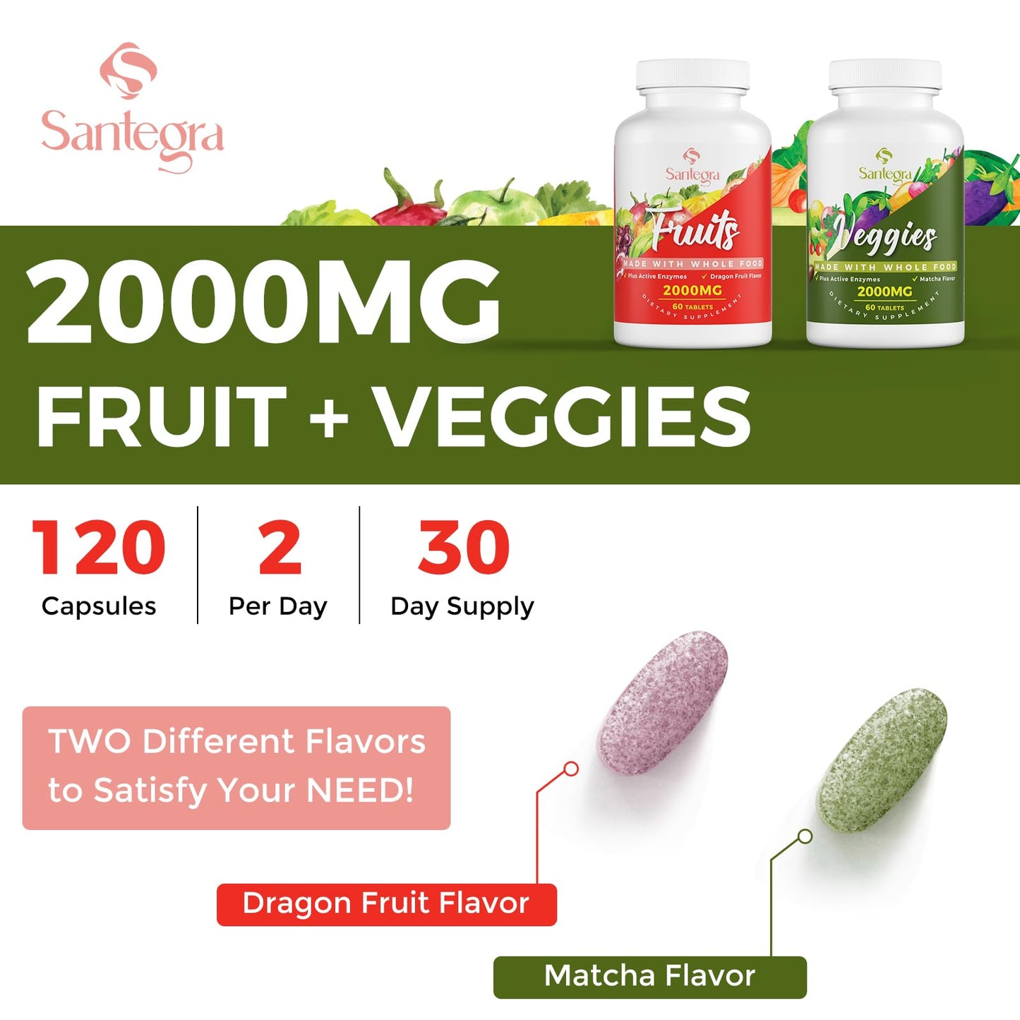 2000 MG Fruit & Veggies Supplement, 240 Tablets – 35+ Fruits & Veggies