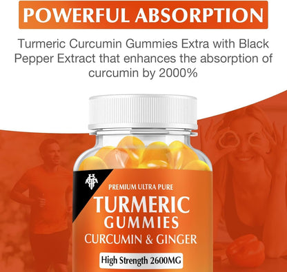 Turmeric Curcumin Gummies (2 Pack) – Ginger & Black Pepper | Immune & Muscle Support | Vegan, Gluten Free