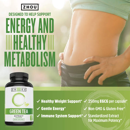 Zhou Nutrition Green Tea Extract Supplement - 500mg per Serving | Vegan Capsules