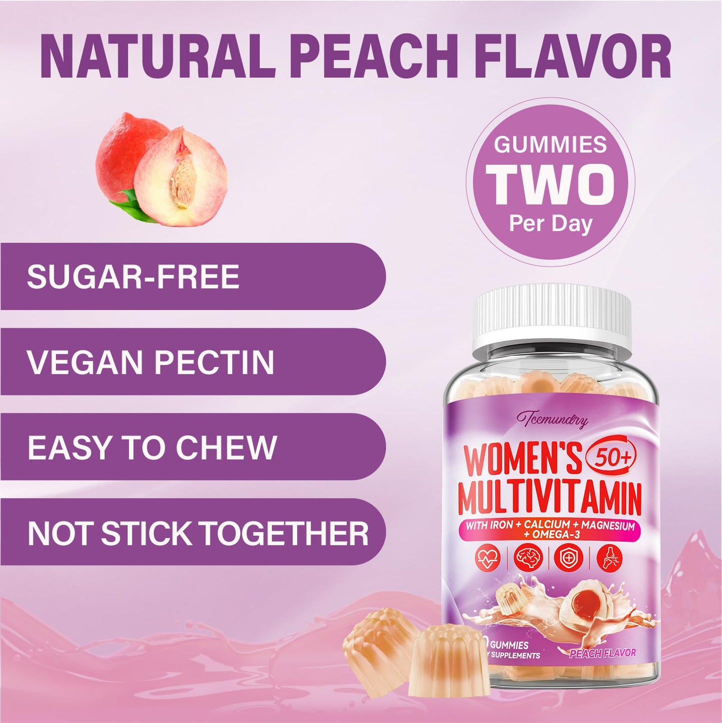 Multivitamin Gummies for Women 50+ | Omega-3, CoQ10, Iron, Calcium | Sugar Free
