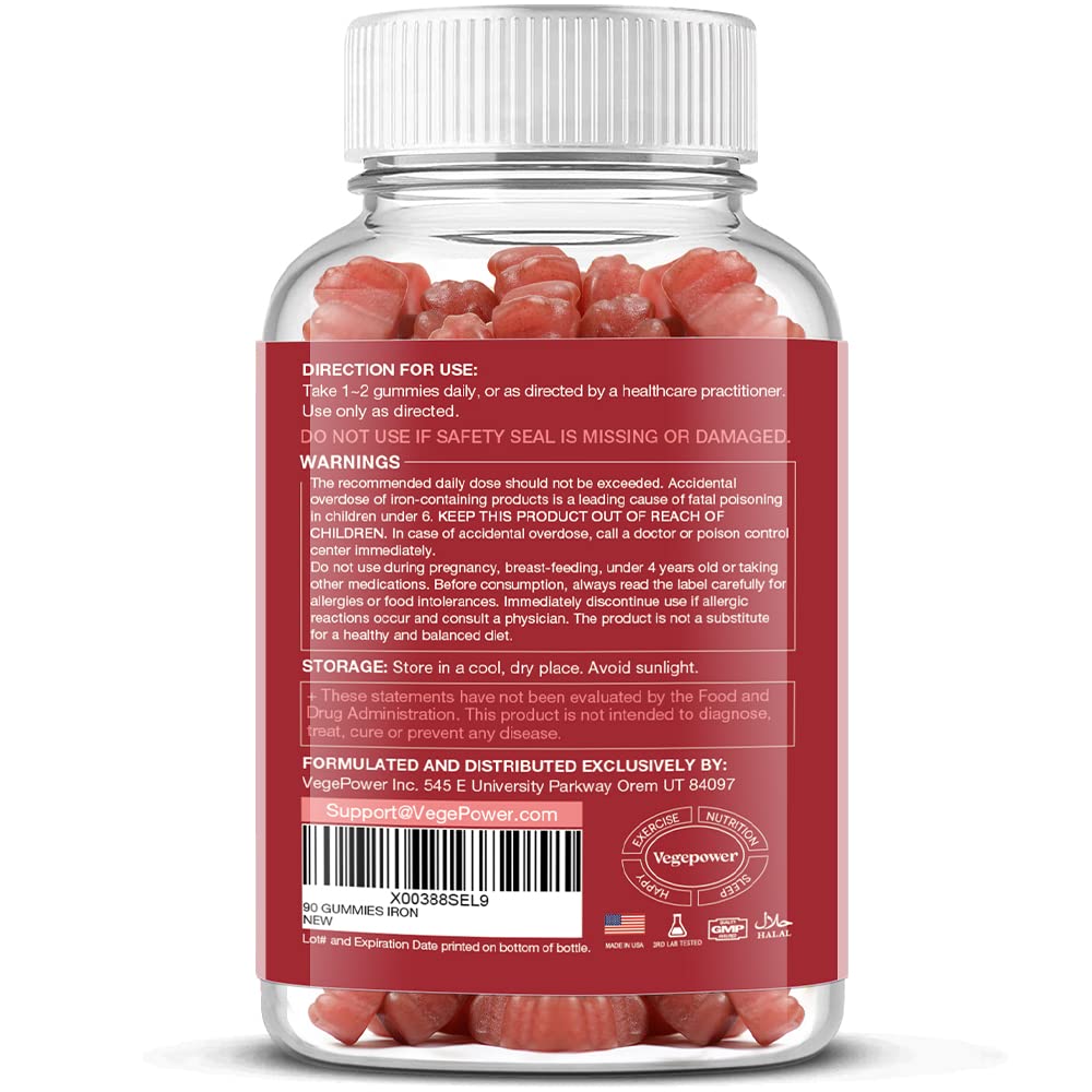 VEGEPOWER Vegan Iron Gummies – Peach Flavor (2 Packs) | Iron, Vitamin C/A/B/Zinc