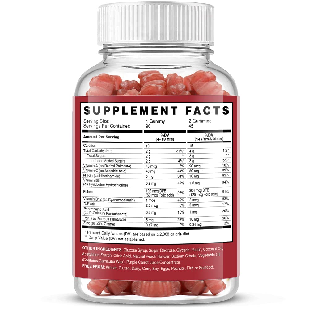 VEGEPOWER Vegan Iron Gummies – Peach Flavor (2 Packs) | Iron, Vitamin C/A/B/Zinc