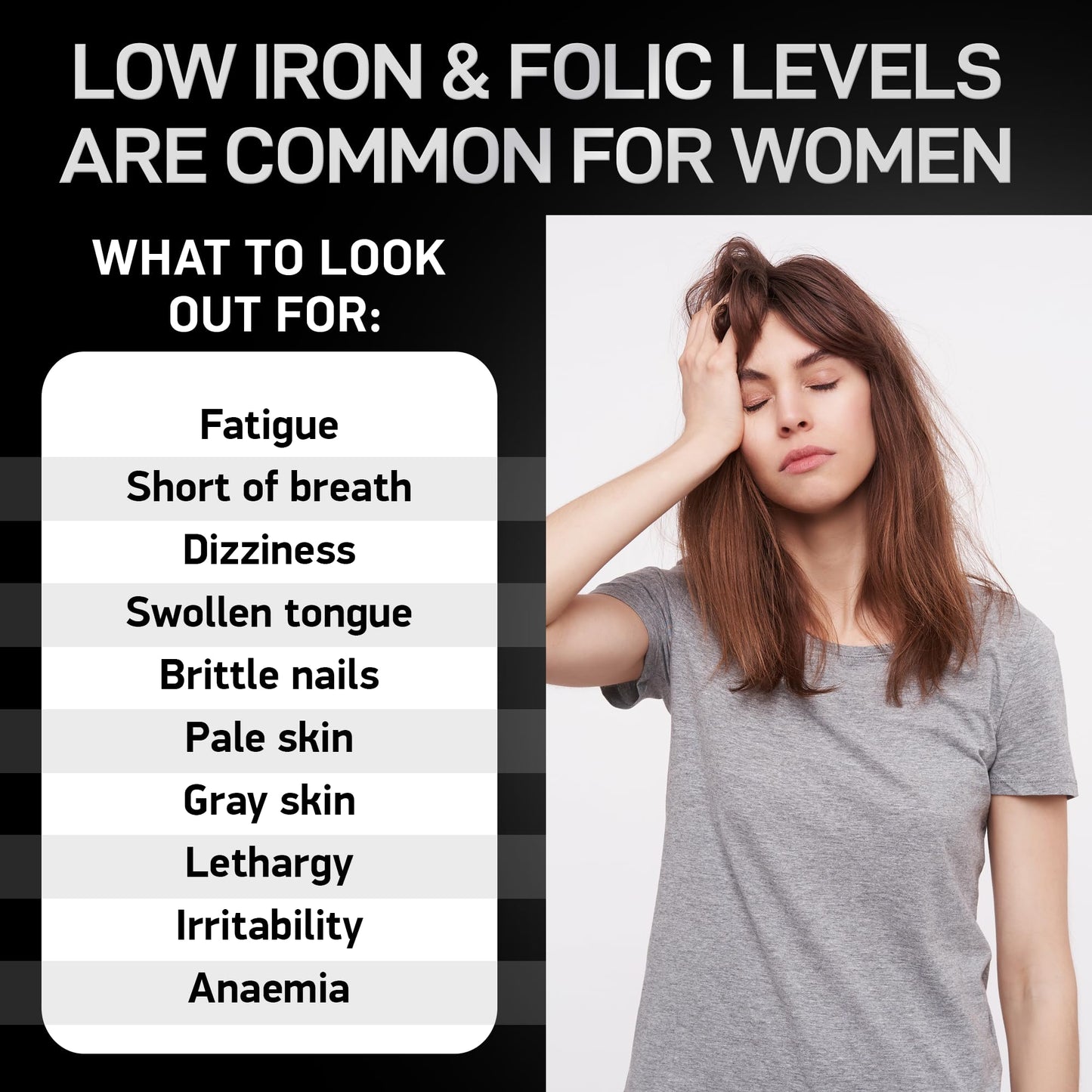 Vegan Iron for Women with Folic Acid | 194% Iron, 168% Folate | Gluten-Free