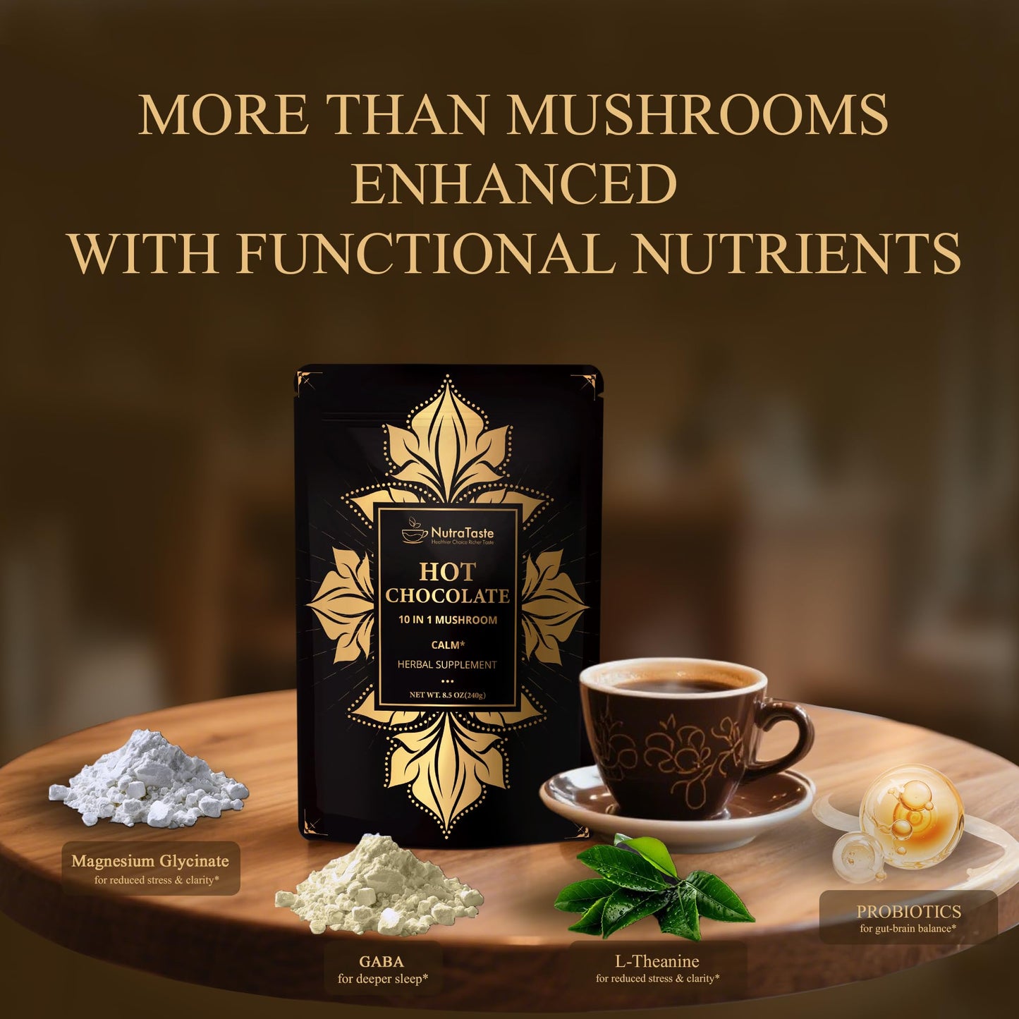 Mushroom Hot Chocolate – Calm Coffee Alternative | 10 Mushrooms, Vegan & Keto | 8.5 oz