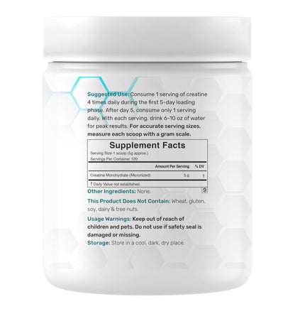 Instant Creatine Monohydrate Powder – 5g Serving, 120 Servings | Micronized, Unflavored, Fast Absorbing