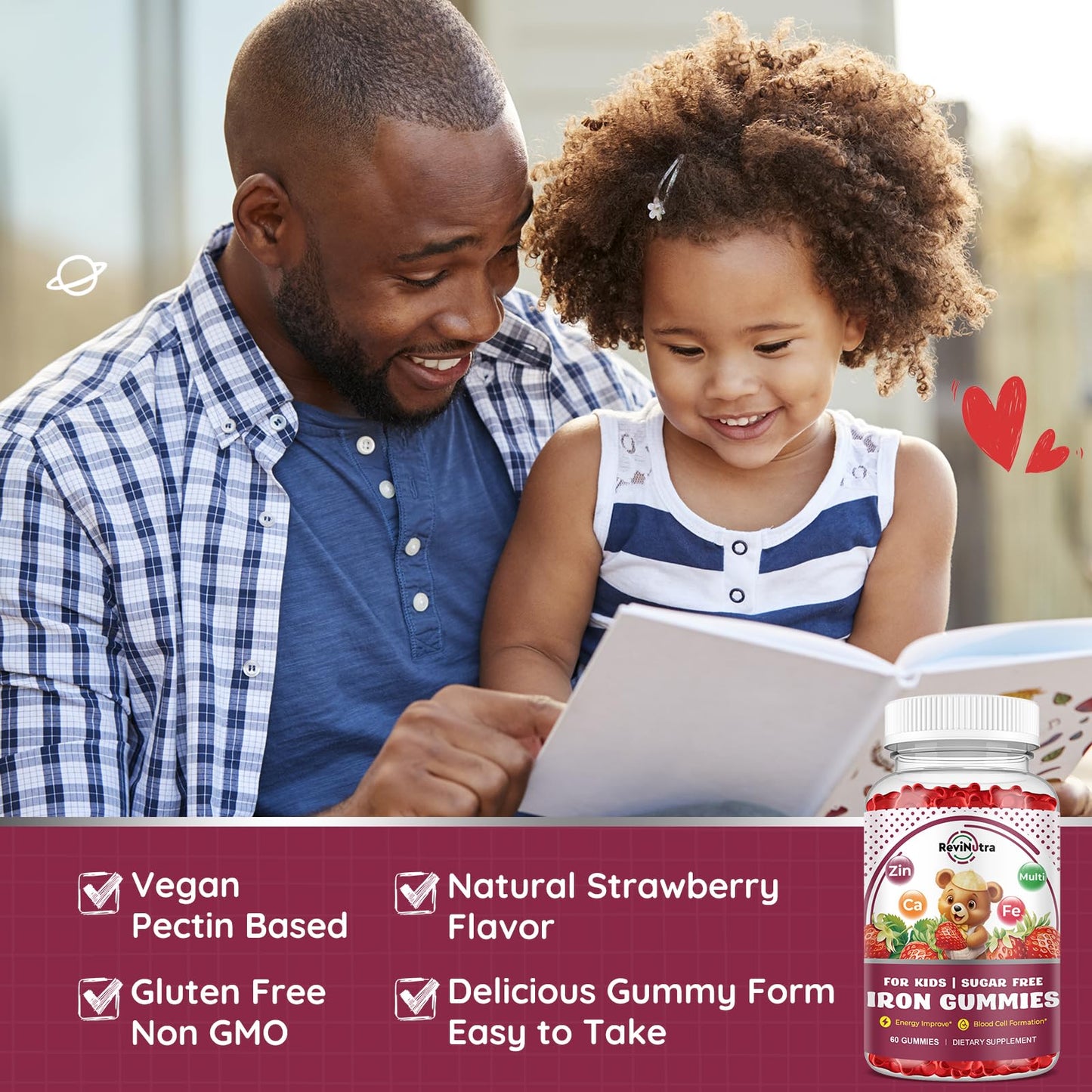 Iron Supplement Gummies for Kids – Calcium, Zinc & Multivitamin with Iron | Immune Support, Energy & Vegan, 60 Count