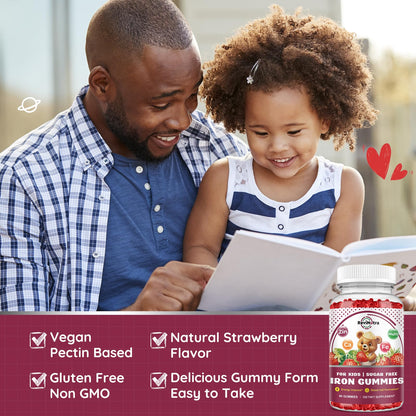 Iron Supplement Gummies for Kids – Calcium, Zinc & Multivitamin with Iron | Immune Support, Energy & Vegan, 60 Count