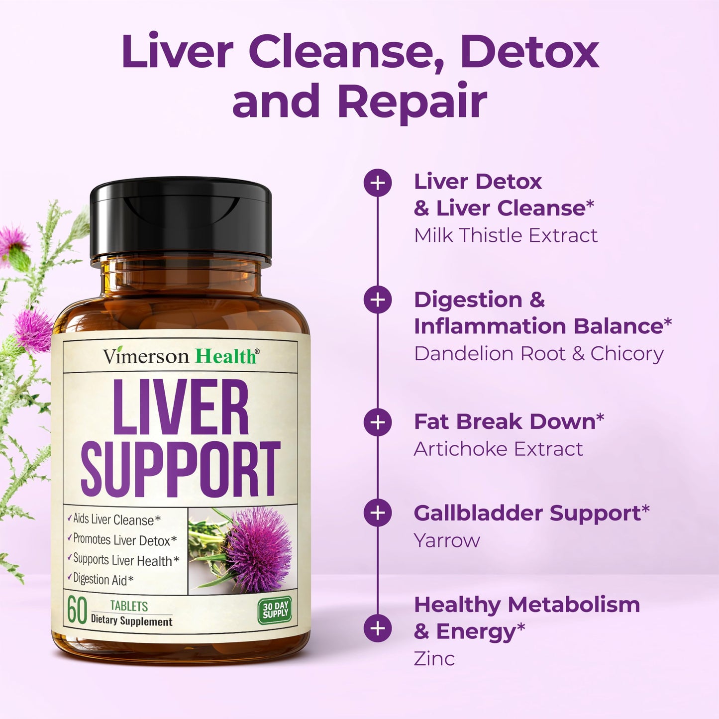 Vegan Liver Cleanse Detox & Repair  Milk Thistle & Dandelion Root | 60 Tablets