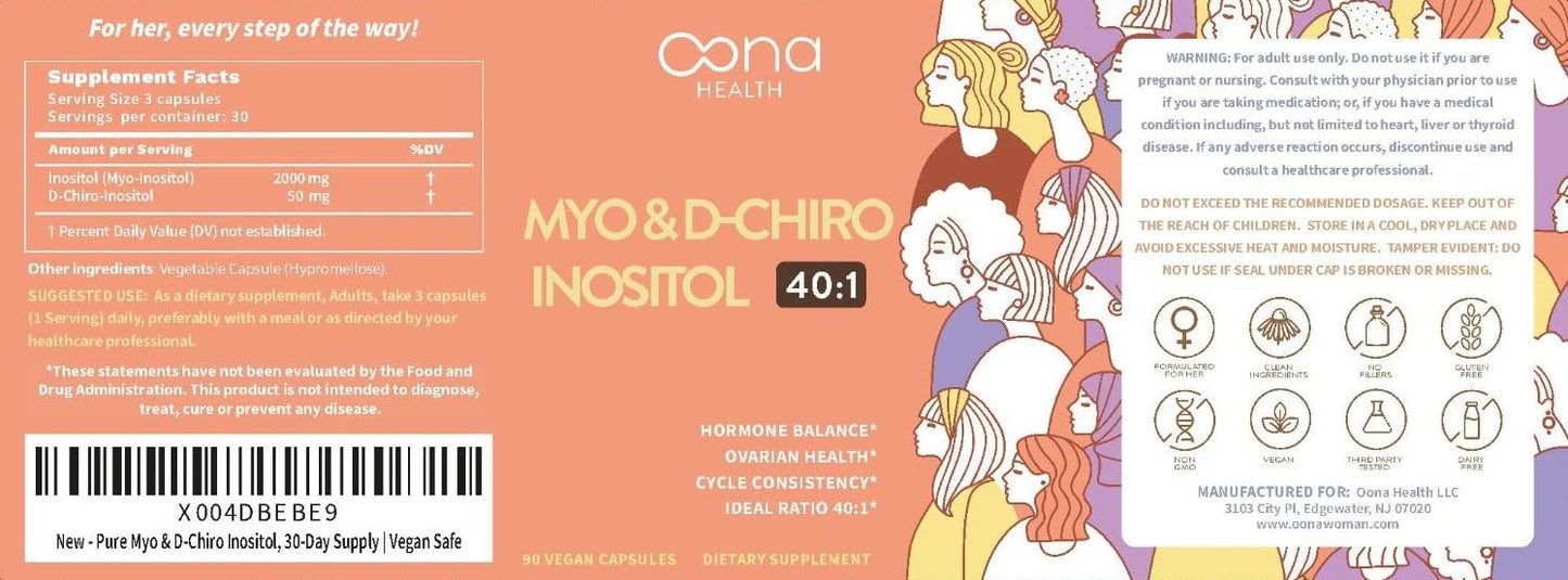Vegan Myo-Inositol & D-Chiro Inositol Supplement for Women - PCOS Relief, Hormonal Balance, Ovarian Support, Ovulation Support Supplement - Ideal Ratio 40:1-90 Cap - Fertility Supplements for Women