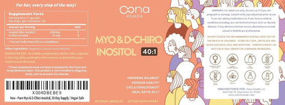 Vegan Myo-Inositol & D-Chiro Inositol Supplement for Women - PCOS Relief, Hormonal Balance, Ovarian Support, Ovulation Support Supplement - Ideal Ratio 40:1-90 Cap - Fertility Supplements for Women