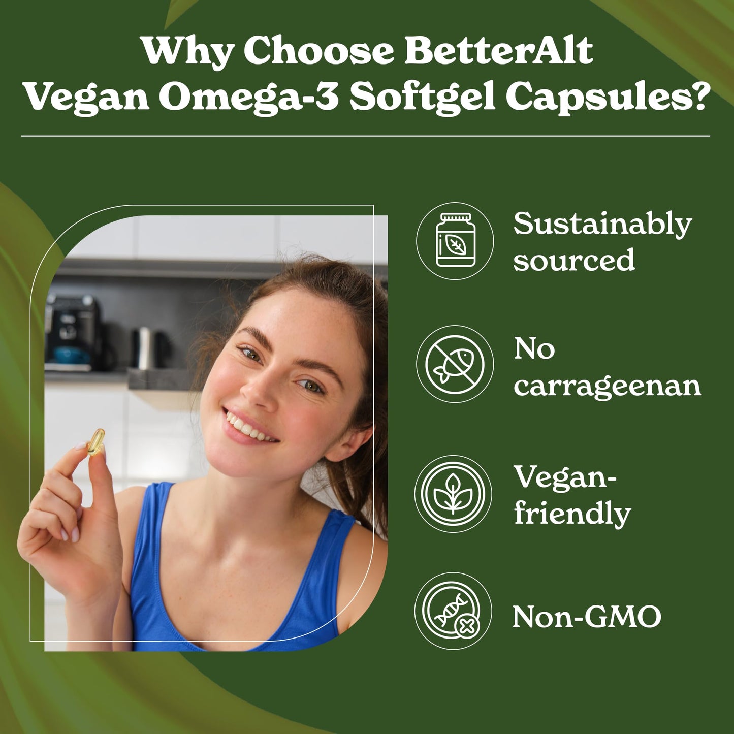 Better Alt Vegan Omega-3 Softgel Capsules | Algae Oil (1000 mg) | 501 mg DHA | 6 mg EPA | Helps Promote Brain Health | 1-Month Dietary Supplement
