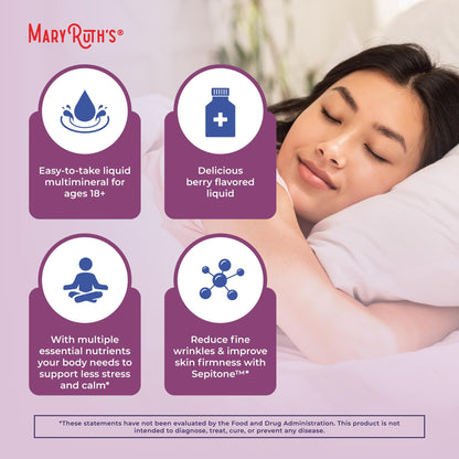 MaryRuth's Liquid Nighttime Multimineral + Skin Renew | Sepitone, No Melatonin, Vegan, 15 Servings