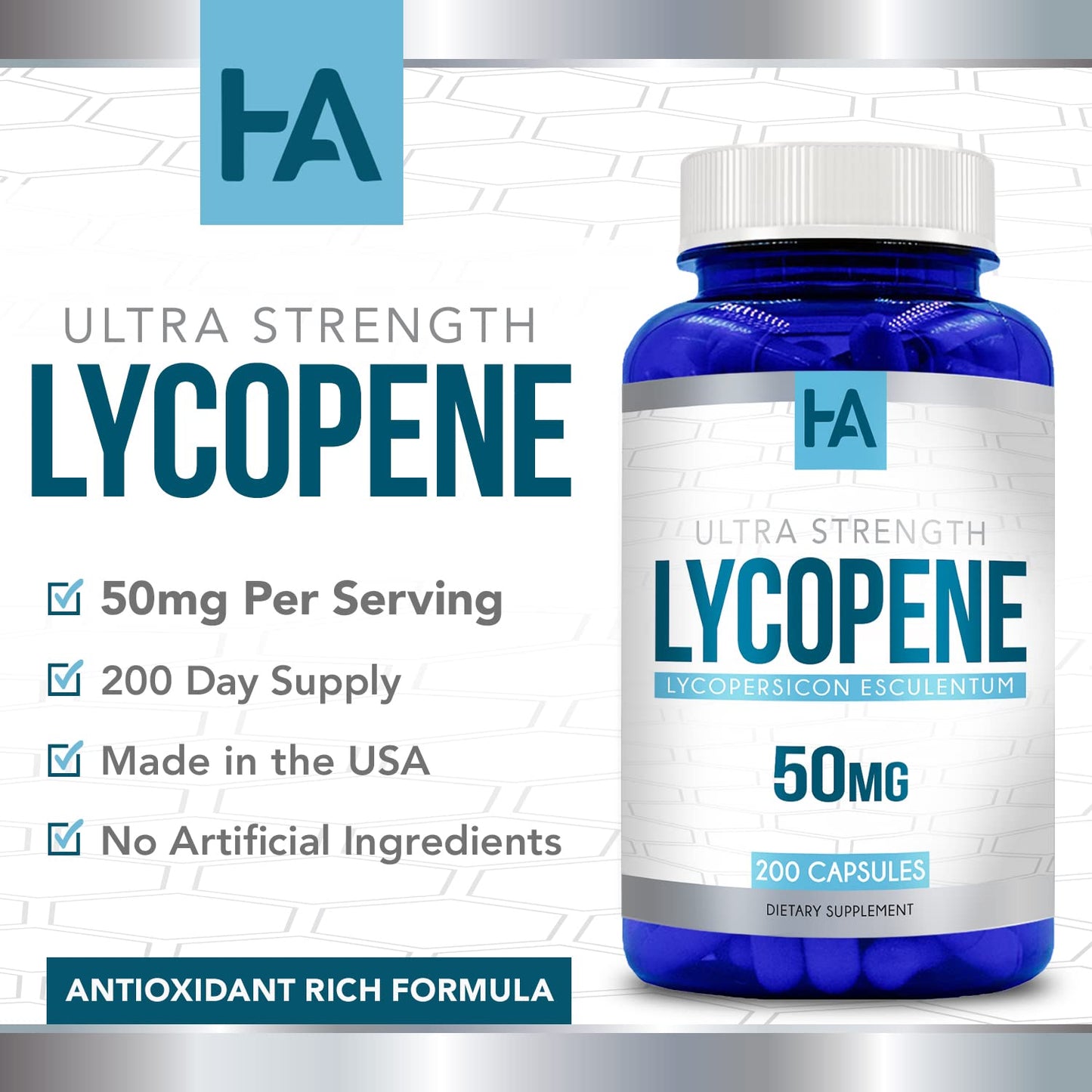 Naturally Derived Lycopene Supplement | Tomato-Based 50mg | Heart & Prostate Support | Vegan Non-GMO & Made in USA | 200 Veggie Capsules