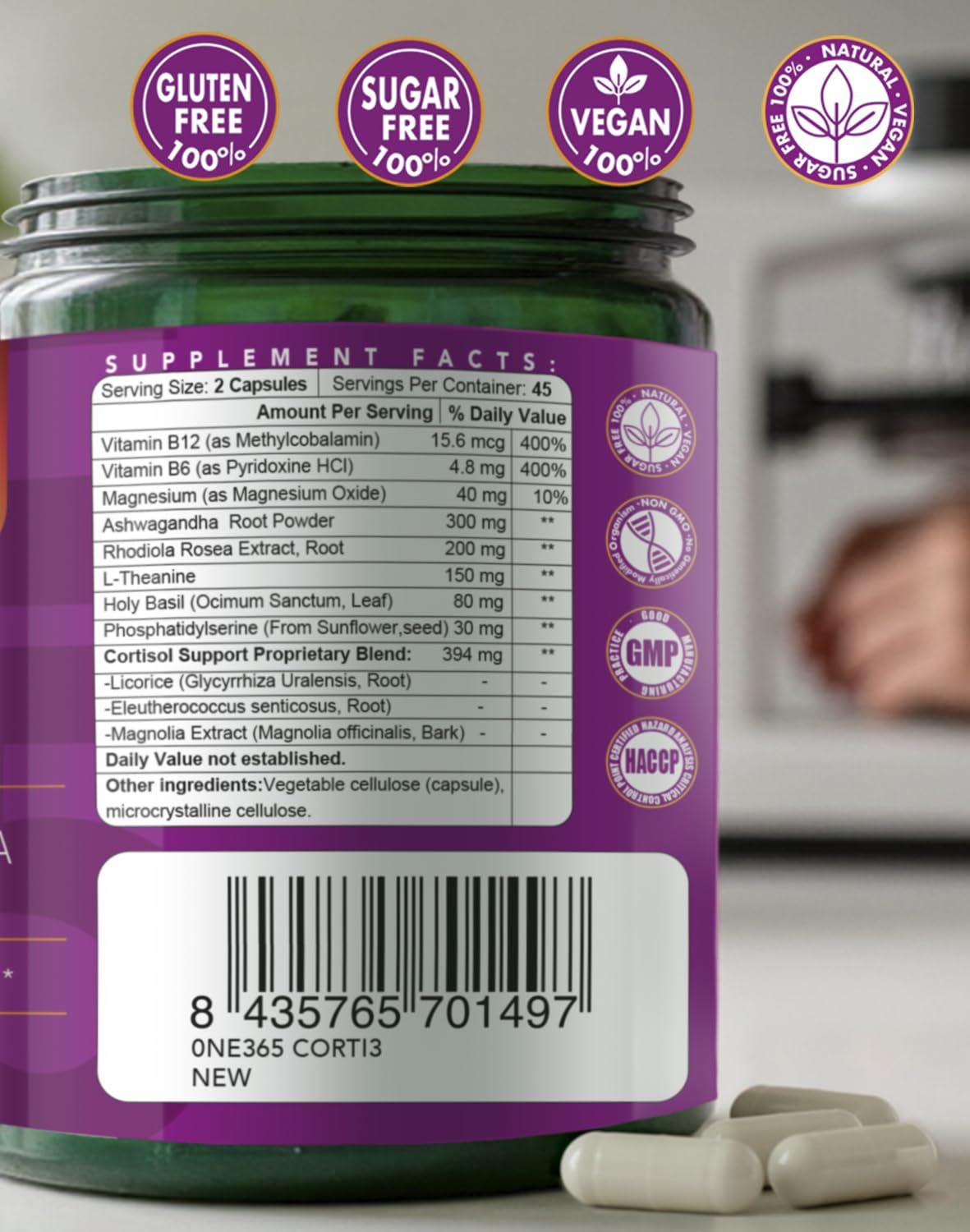 Cortisol Supplements for Women & Men - Adrenal Support & Stress Relief (90 Caps)