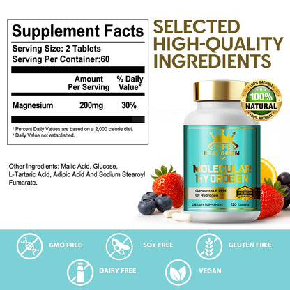 Hydrogen Water Tablets with Magnesium – H2 Molecular Hydrogen Supplements for Brain Health & Cognitive Support (120 Capsules) – Non-GMO, Vegan, Gluten Free