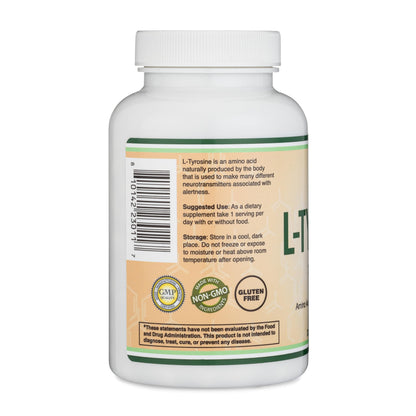 L-Tyrosine 1,000mg per Serving | 120 Veggie Capsules | Double Wood