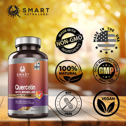 Smart Nutra Labs Quercetin with Bromelain – 180 Count, 1200mg Serving | Immune Support, Energy | Vegan, Non-GMO, Gluten Free