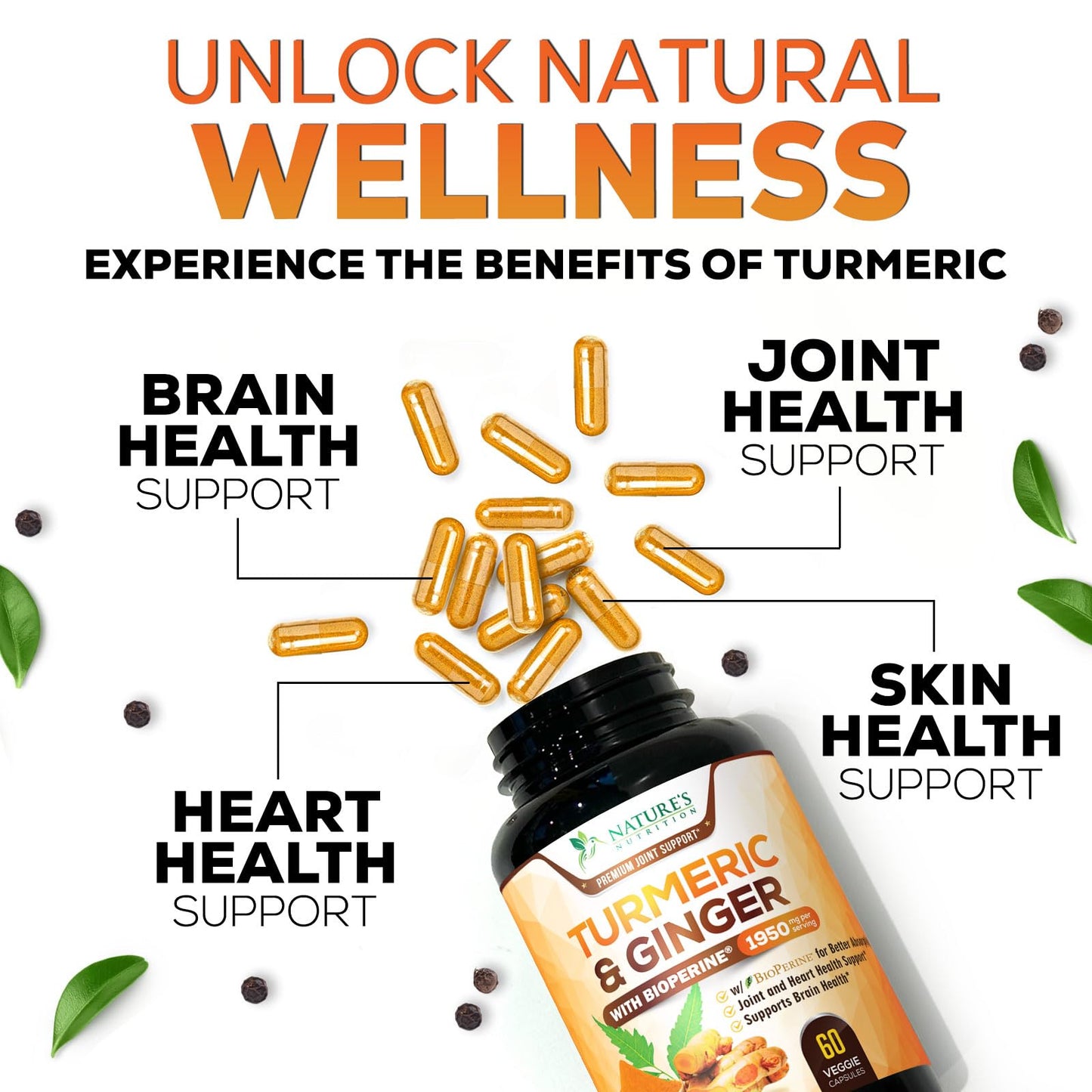 Turmeric Curcumin 1950mg with Bioperine – 60 Capsules