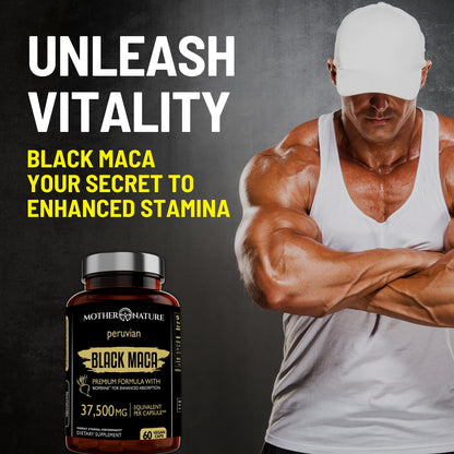 Black Maca Root 50:1 Extract 37,500mg – 60 Capsules | Organic Peruvian Maca