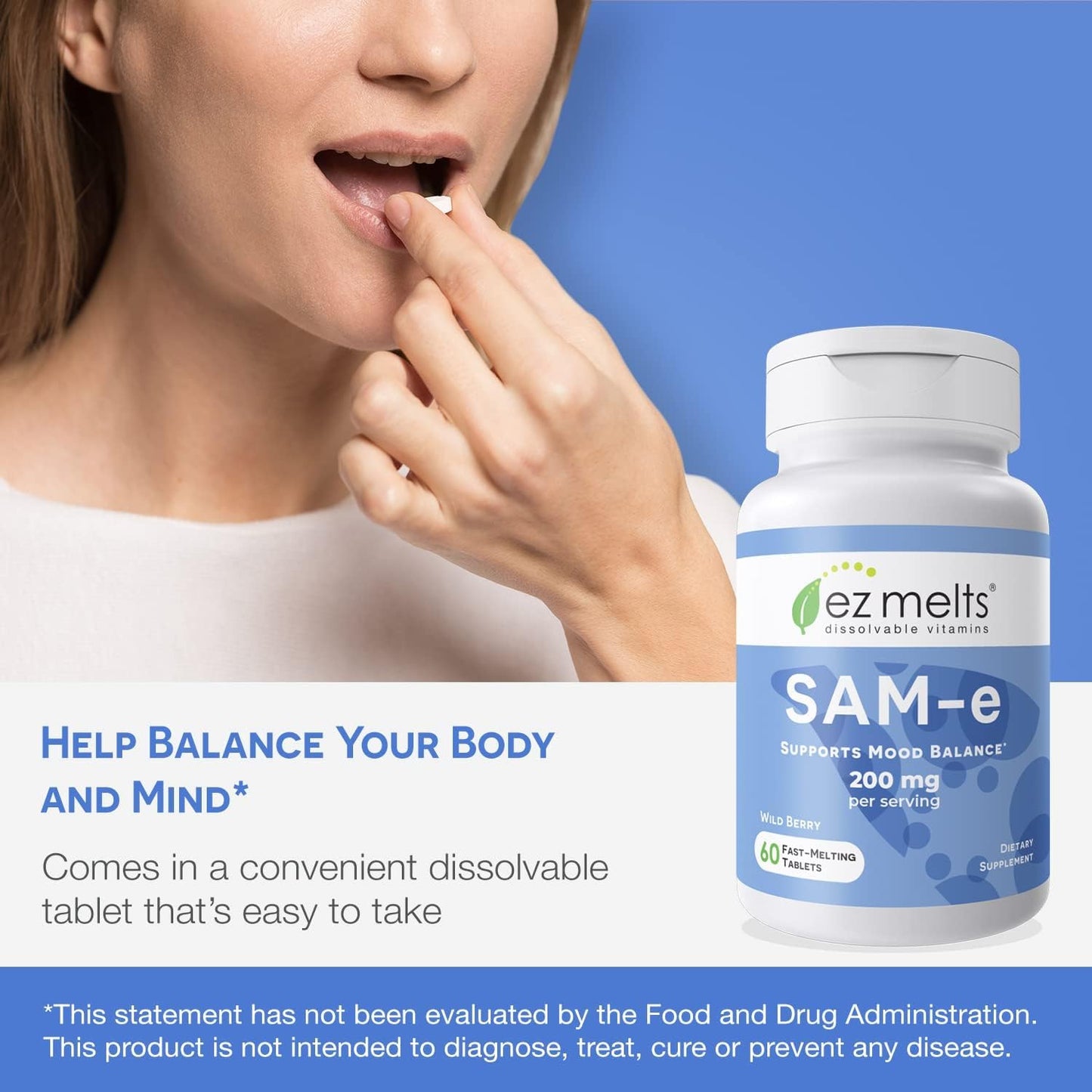 EZ Melts Dissolvable SAM-e 200 mg – Sugar-Free 2-Pack (1-Month Supply)