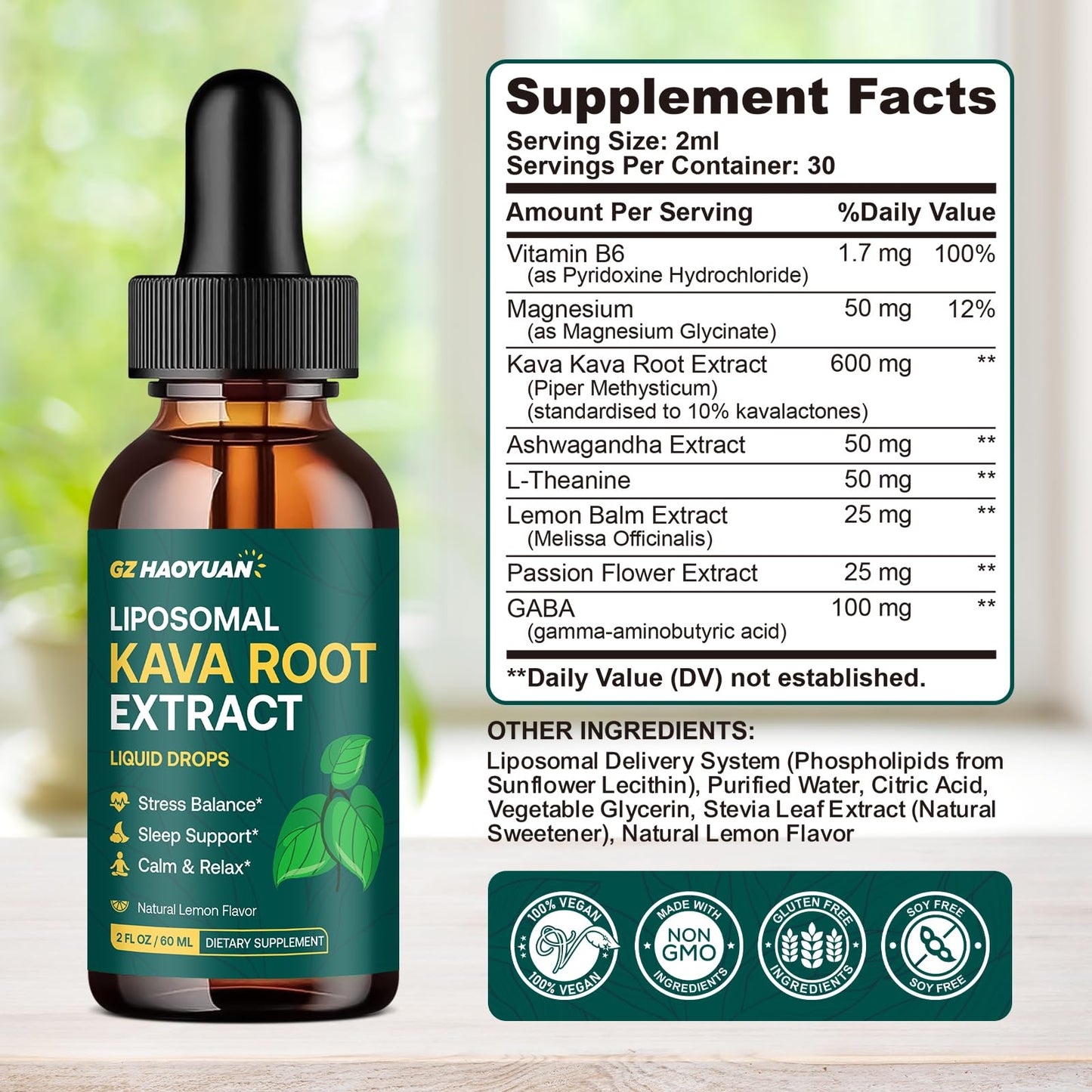 Liposomal Kava Kava Drops for Calm & Sleep – Vegan Liquid 2 oz with GABA, Ashwagandha & Magnesium