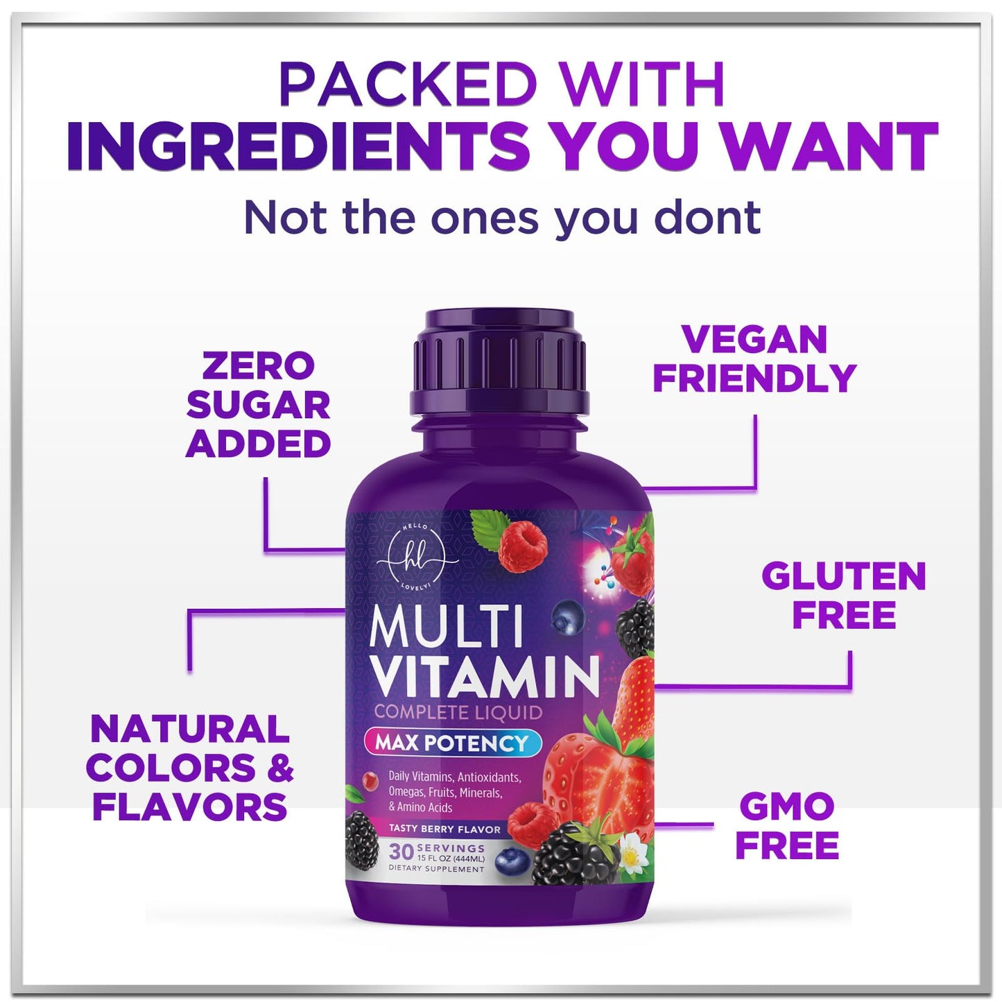 Liquid Multivitamin Sugar Free Berry 15 oz – Vegan, Non-GMO Daily Multivitamin