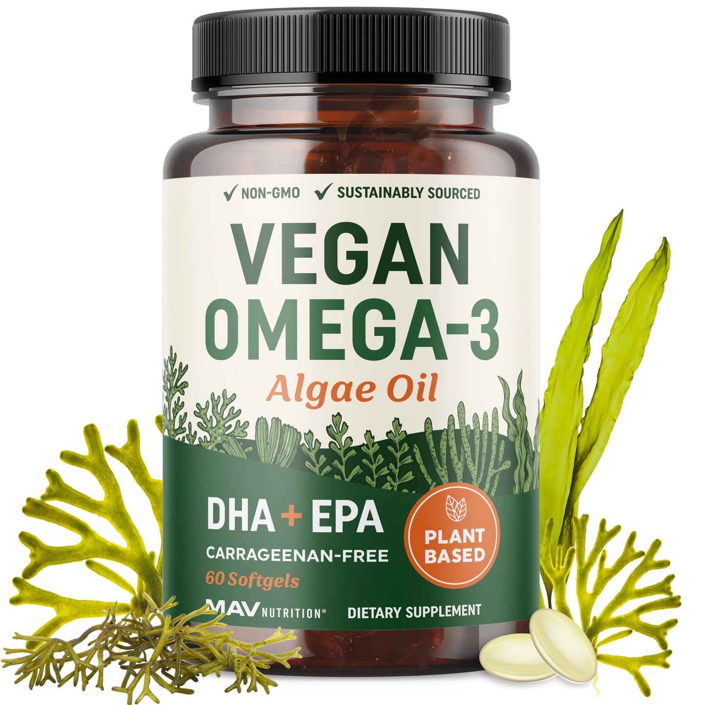 Vegan Omega-3 Algae Oil – Plant-Based DHA EPA | Sustainably Sourced | 60 Softgels