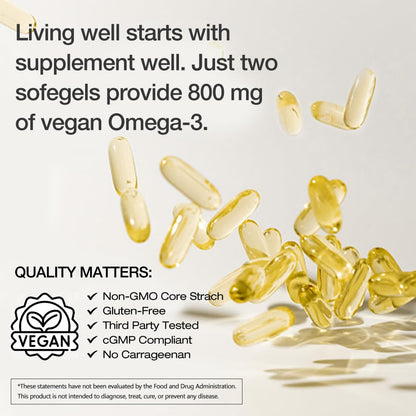 Vegan Omega-3 DHA Supplement - Algae Oil 800mg per Serving | 60 Softgels