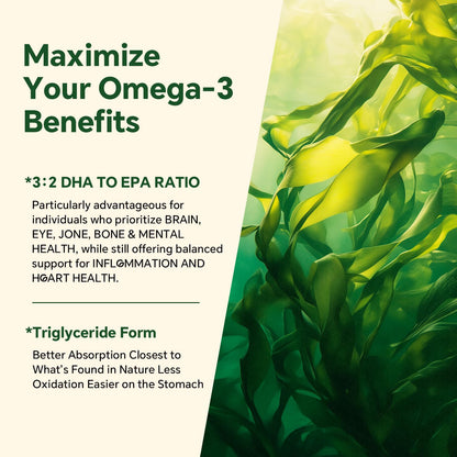 Vegan Omega 3 Gummies 1200mg - Dual Layer Algae DHA 600mg / EPA 400mg