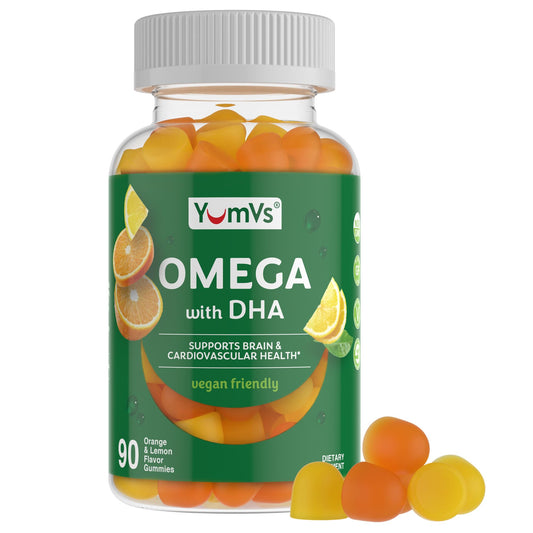 YumVs Vegan Omega-3 Gummies – Algae DHA, Lemon & Orange, 90 Count