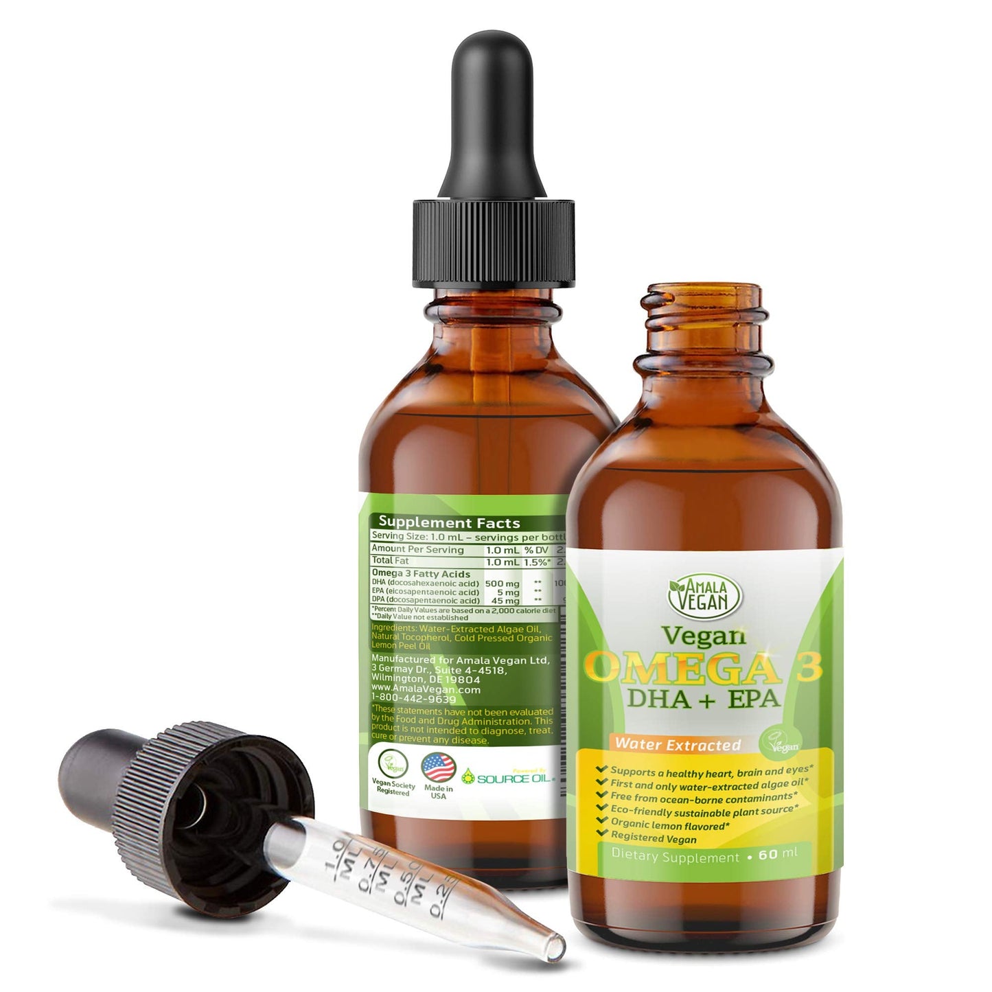 Potent & Organic Vegan Omega-3 Liquid Supplement – Algae DHA/EPA
