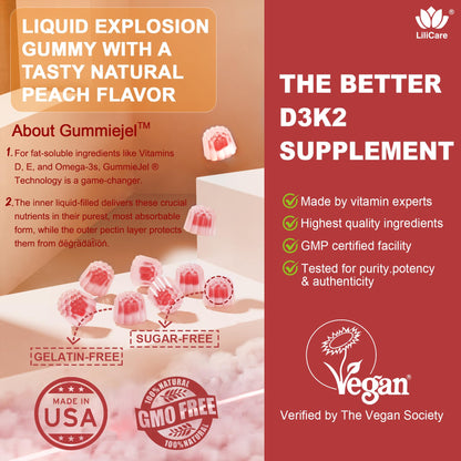 Vitamin D3 K2 Gummies 5000/10000 IU – Vegan, 60 Count | Calcium 500mg, MK-7 200mcg