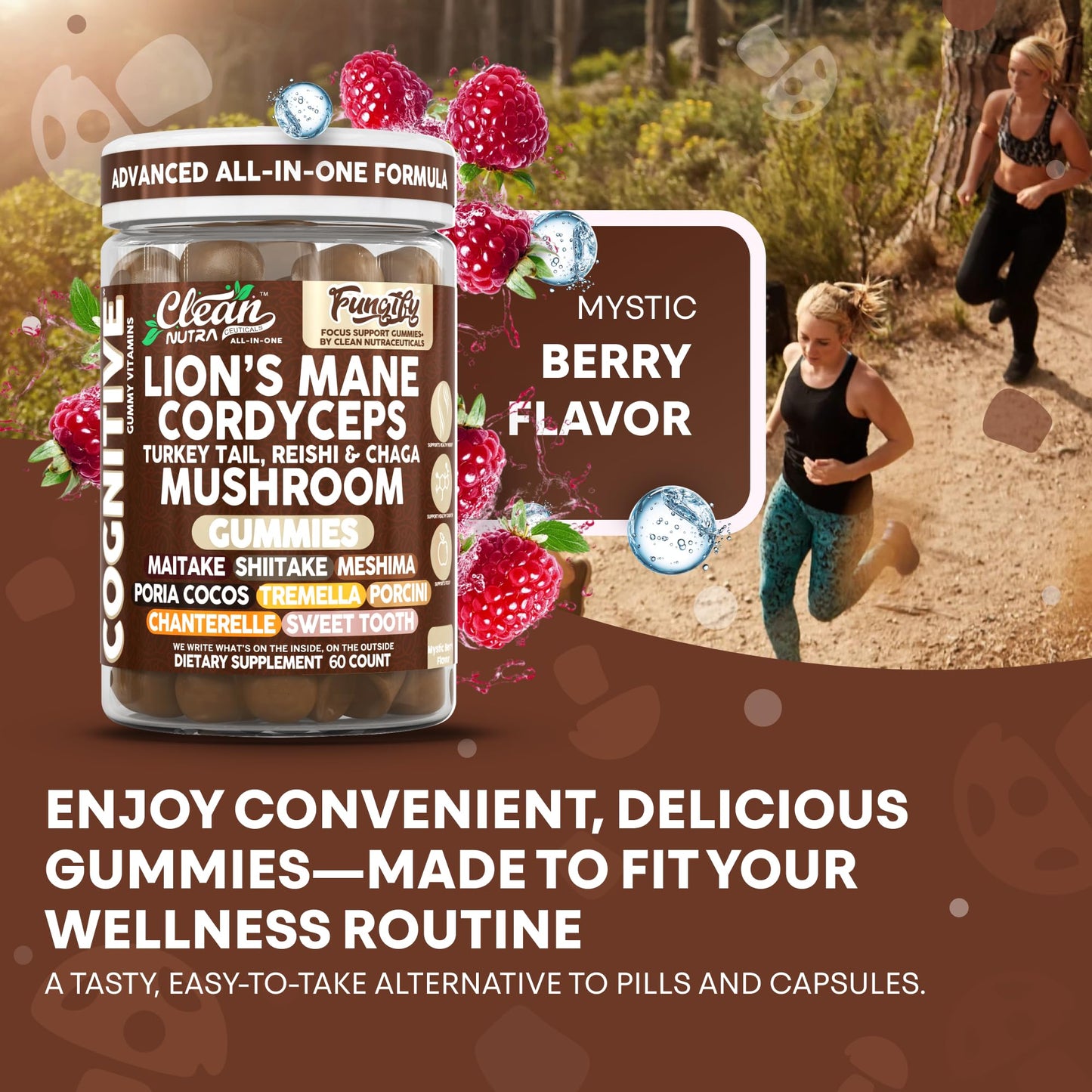 Clean Nutra Lions Mane Gummies — Memory & Focus with Cordyceps, Reishi & Immune Support