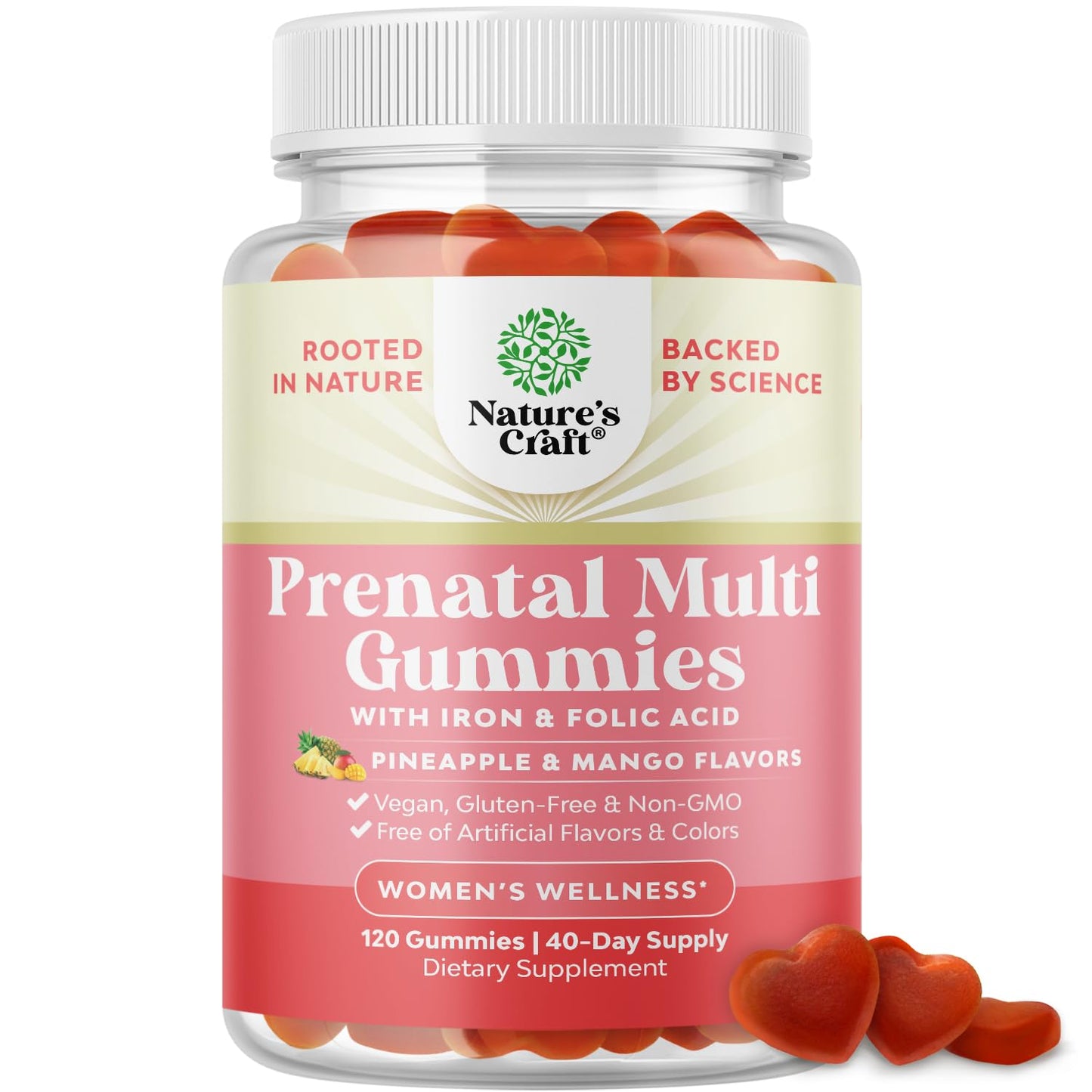 Vegan Prenatal Gummies with Iron & Folic Acid – Pineapple Mango, 40-Day Supply