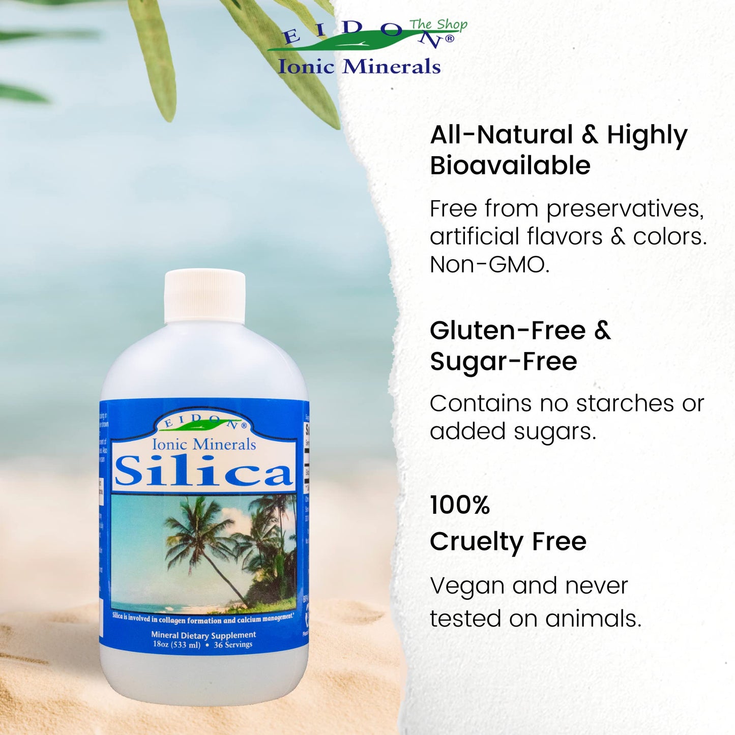 Eidon Liquid Silica Mineral Concentrate – Hair, Skin & Nails, Collagen Support (18 oz)