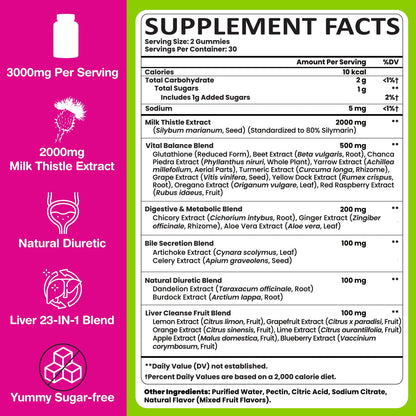 Liver Cleanse Detox Gummies – 2000mg Milk Thistle, 60 Gummies, 23-in-1