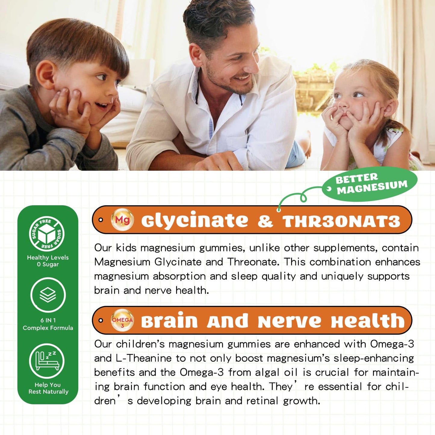 Magnesium Complex Gummies for Kids & Adults – Vegan, Sugar-Free Orange Flavor, 60 Gummies