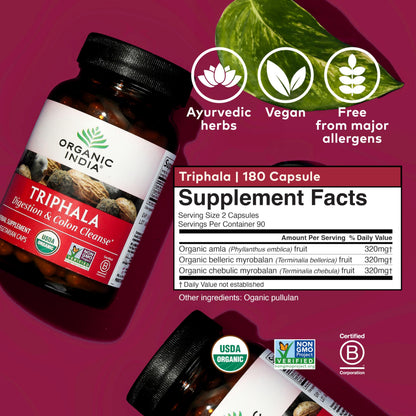 Organic India Triphala Capsules - Digestive & Immune Support, 180 Capsules