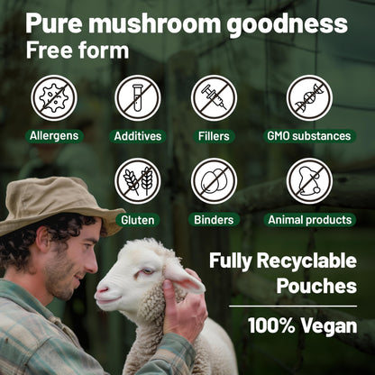 Vegan Vitality Multi Mushroom Supplement Complex - 120 Capsules | Reishi, Chaga, Shiitake, Maitake, Lion's Mane & Cordyceps