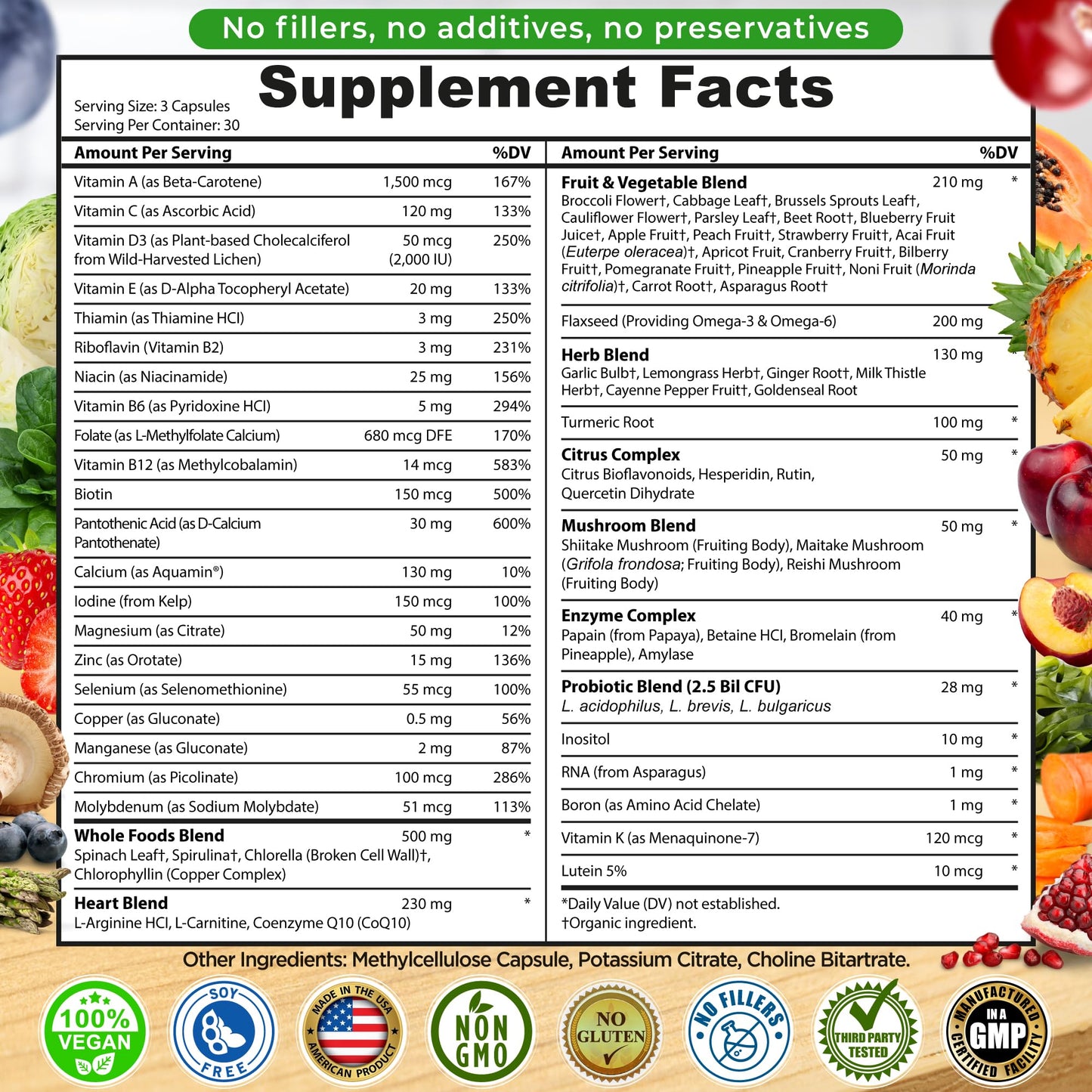 Vegan Whole Food Multivitamin – Iron-Free, Methylated B-Complex (Women & Men) | 90 Count