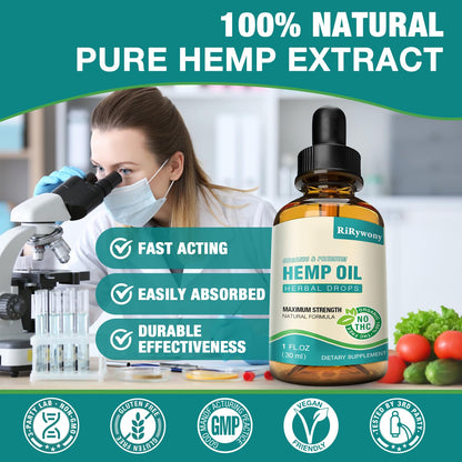 Hemp Oil High Potency - 3 Pack Maximum Strength Organic Hemp Drops for Adults | Natural Relax & Good Mood | Vegan Tincture