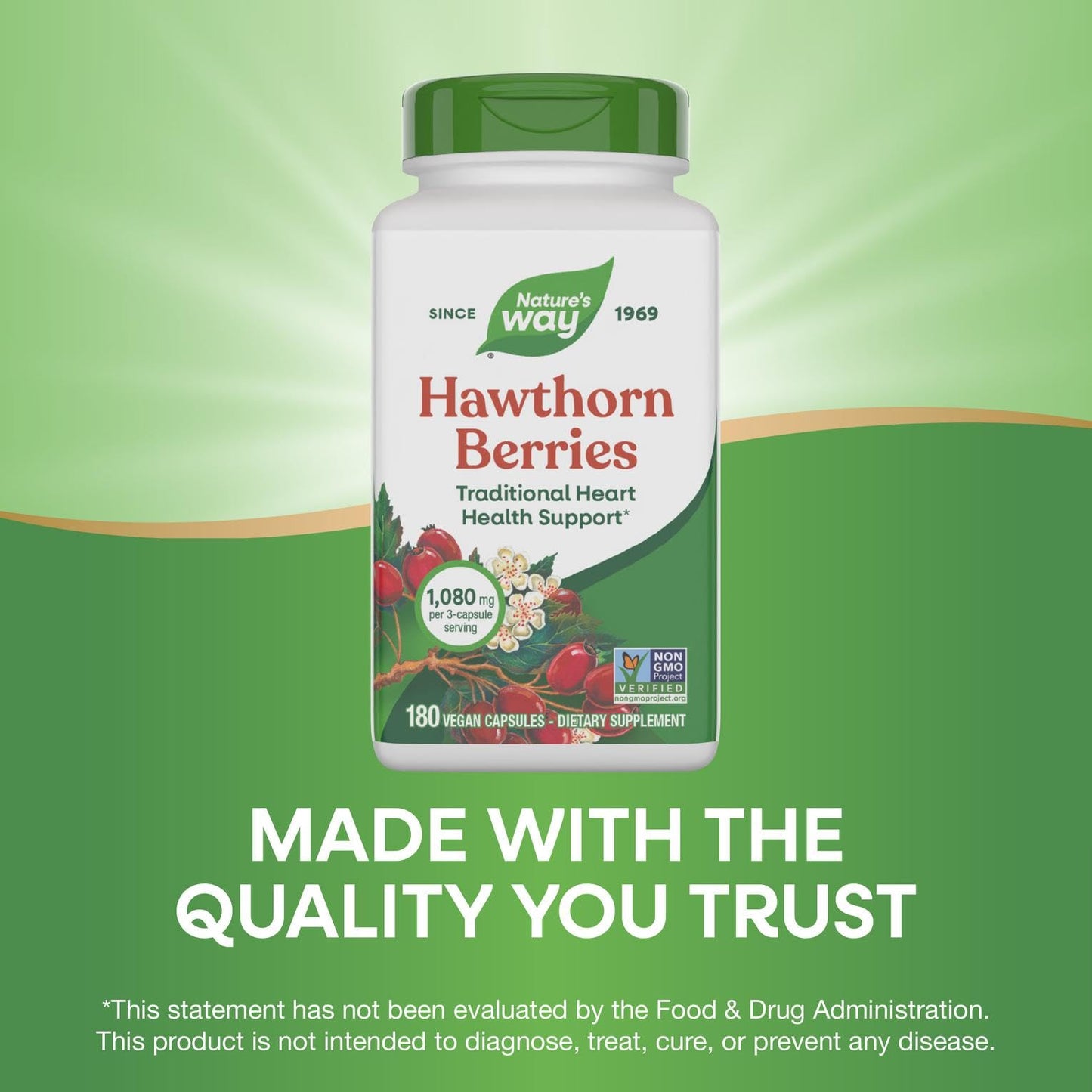 Nature's Way Hawthorn Berries - Heart Health Support, 180 Vcaps | Non-GMO Project Verified