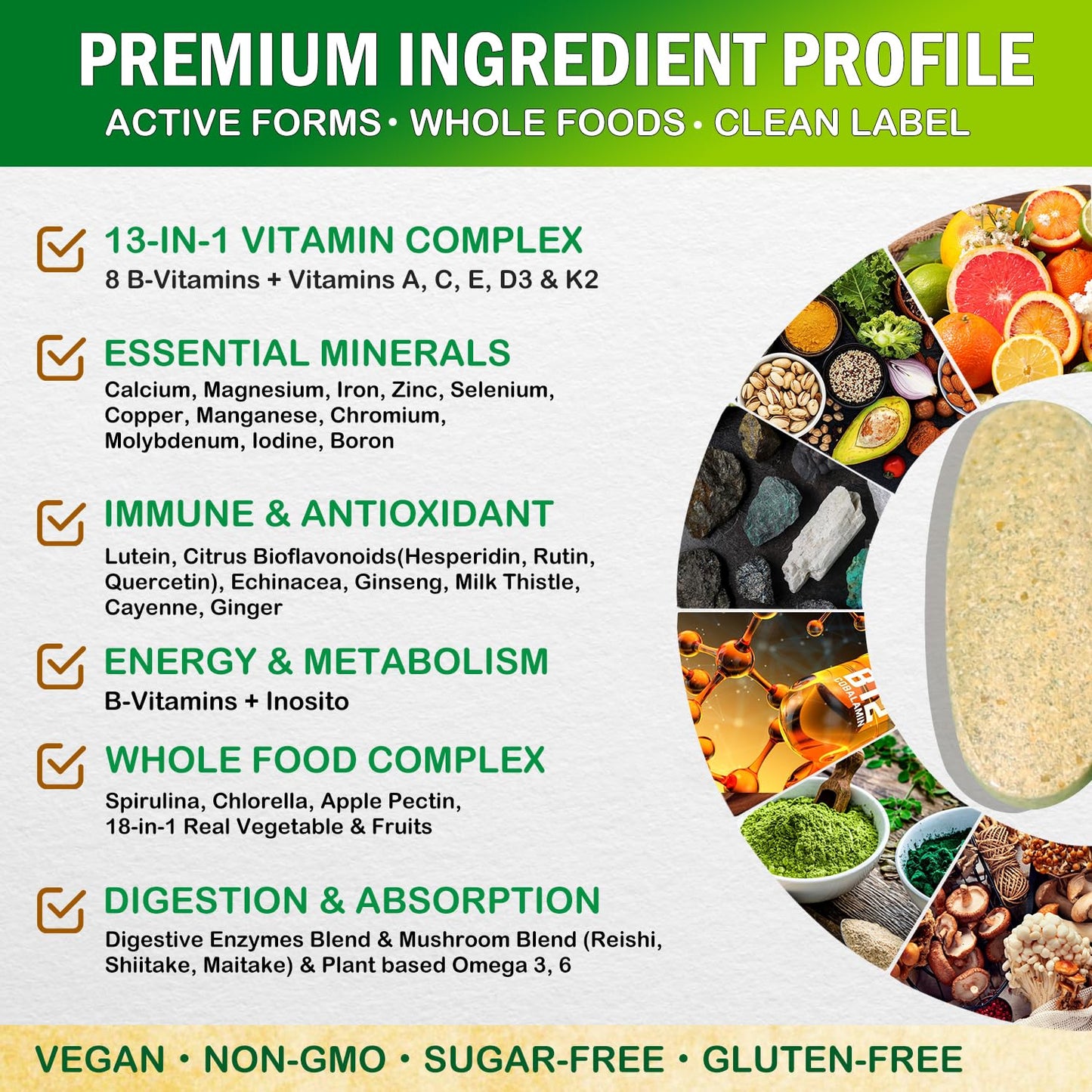 VEGEPOWER Vegan Whole Food Multivitamin for Men & Women | Methylated Formula - 180 Count