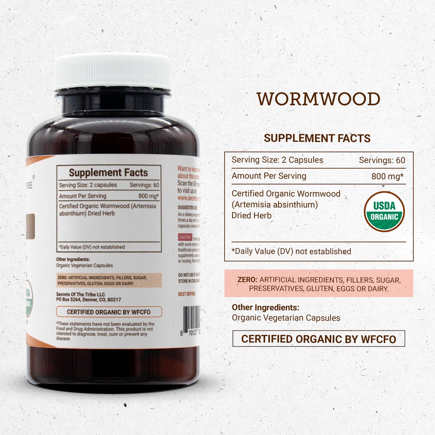 Secrets of the Tribe Wormwood USDA Organic Capsules - 120 Count