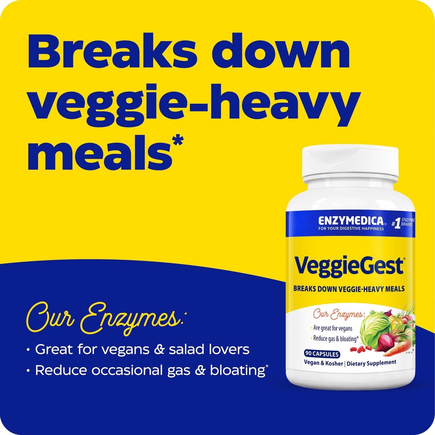 Enzymedica VeggieGest Digestive Enzymes – Gas Relief for Vegan & Vegetarian Diets (90 Count)