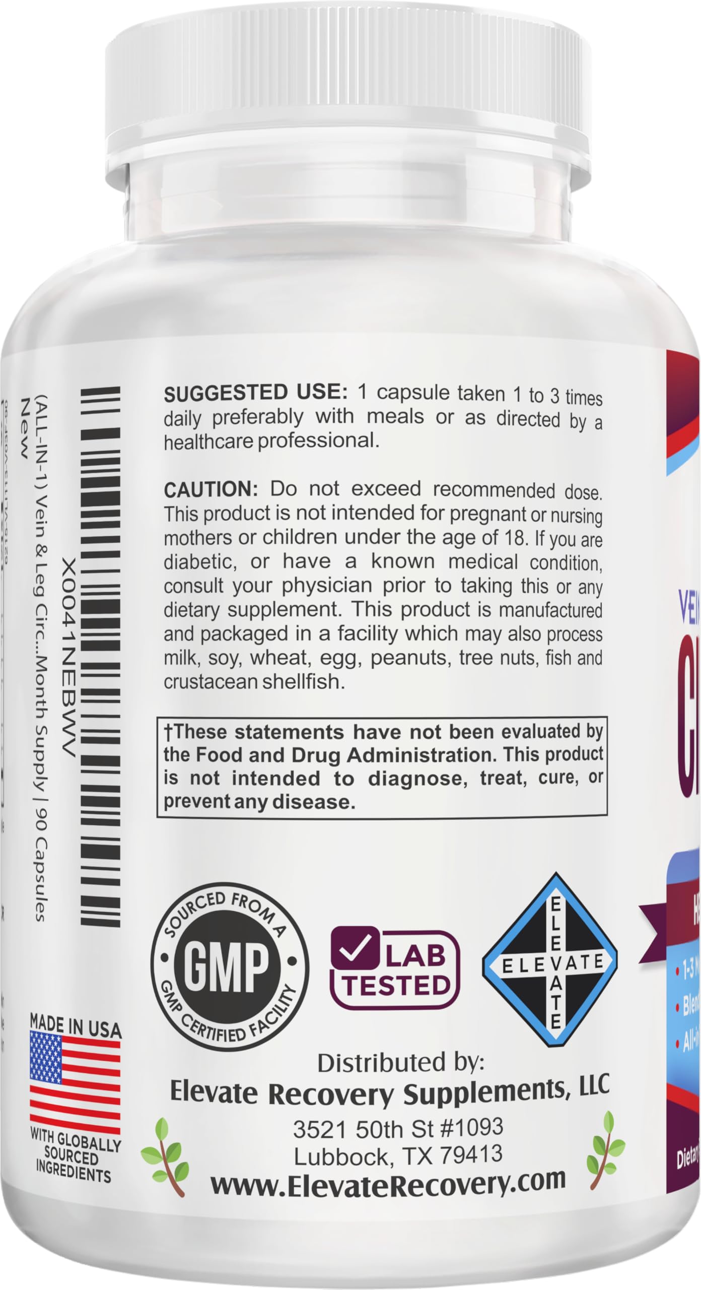 Vein & Leg Circulation Supplement (All-in-1) – 8 Active Ingredients | 90 Capsules