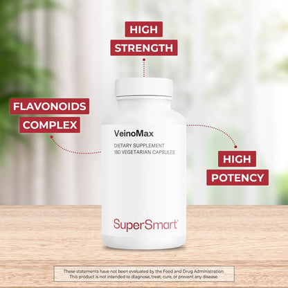 VeinoMax Advanced Complex - Veins Support Supplement with Diosmin, Hesperidin, Horse Chestnut, Troxerutin & Quercetin | Non-GMO, Gluten Free - 180 Vegetarian Capsules | Supersmart